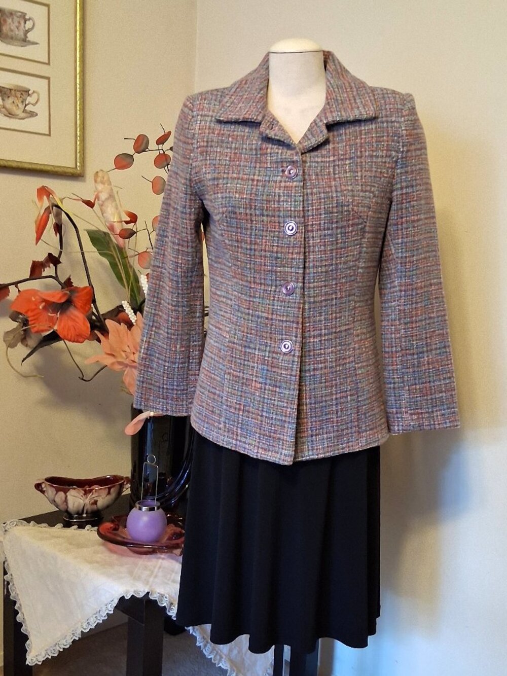 Cotton Blend Purple Lined Blazer Jacket Wrinkle Resistant Tailored Blazers Women
